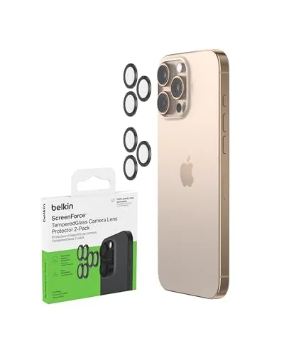 Belkin ScreenForce TemperedGlass Kameraschutz für Apple iPhone 17 Pro, 17 Pro Max, 16 Pro, 16 Pro Max – hüllenkompatibler Tempered Glass Linsen-Schutzfolie, Apple iPhone -Zubehör – 2er-Pack