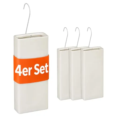 Relaxdays Luftbefeuchter Heizung, 4er Set, HxBxT: 20x9x4 cm, creme | Wasserverdunster für Heizkörper, inkl. Haken zum Aufhängen, Keramik, 400 ml