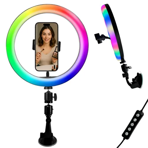 Ringlicht mit Saugnapf Halterung für Smartphones - Flexibles Ringlicht für Smartphones, ideal für Fotos und Videos. Mit verstellbarem Winkel und robustem Saugnapf für stabile Befestigung an Fensterscheiben oder Spiegeln.