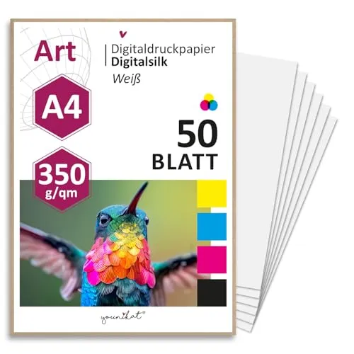 younikat 50 Blatt Premium Digitaldruck-Papier mit seidenmatter Oberfläche 350 g/qm Bilderdruck in weiß I A4 I Fotodrucke Digital-Silk I hohe Druckqualität I dv1570