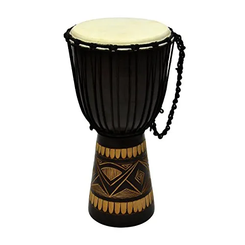 NEXOS Djembe 60 cm aus Mahagoni-Holz und Ziegenleder - Farbe: Schwarz Braun