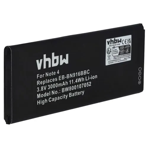 vhbw Akku kompatibel mit Samsung Galaxy SM-N9100, SM-N9106W, SM-N9109W, Note 4 (China Model) Handy Smartphone Telefon (3000 mAh, 3,8 V, Li-Ion)
