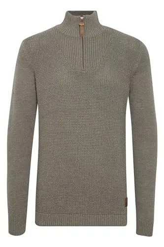 !Solid SDTommy Herren Strickpullover Troyer Feinstrick Pullover mit Troyerkragen Rippbündchen Baumwollmischung Regular fit, Größe:M, Farbe:Grey Melange (8236)