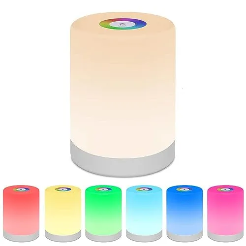LED Nachttischlampe Wiederaufladbares USB Nachtlicht Stimmungslicht mit RGB Farbwechsel & Dimmbares Aufladbar tragbare Smart Touch Control für Kinder Zimmer, Büro und Camping (Warmweiß)
