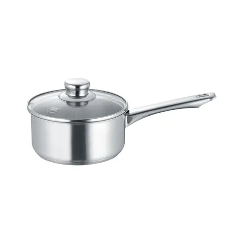 Berndes New Roma Stieltopf 16 cm mit Glasdeckel - Hochwertiger Koch- & Suppentopf aus poliertem Edelstahl, ideal für energiesparendes Kochen und modernes Design in Ihrer Küche.