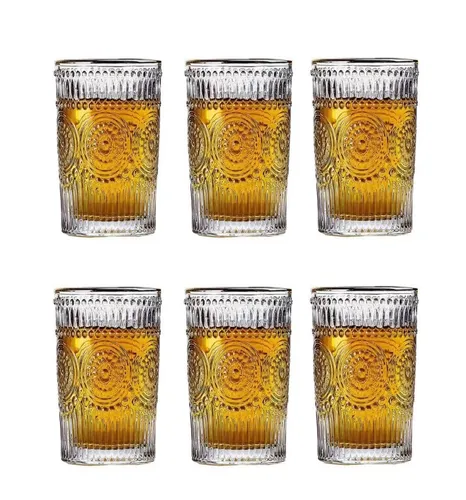 Retro Vintage Trinkgläser Set Cognac Whiskey Cocktailgläser 400 ml Sechsteilig