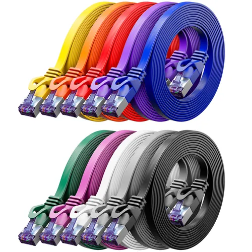 10x 0,5m CAT 7 Patchkabel Flachkabel RJ45 LAN DSL Ethernet Netzwerkkabel Bunt