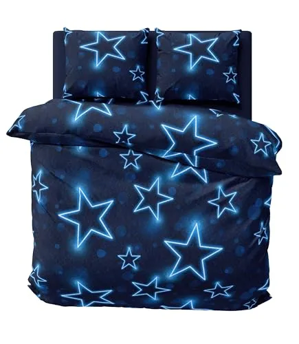Produktbild one-home Winter Bettwäsche 200x220 cm Sterne dunkel blau