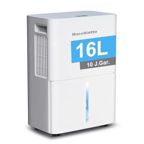 Macchiatto Elektrischer Luftentfeuchter Kompakt für bis zu 80m³(32m²) Räume Automatischer Betrieb,mit Universalrad und 1M Ablaufschlauch Ideal für Wohnung, Keller,Badezimmer