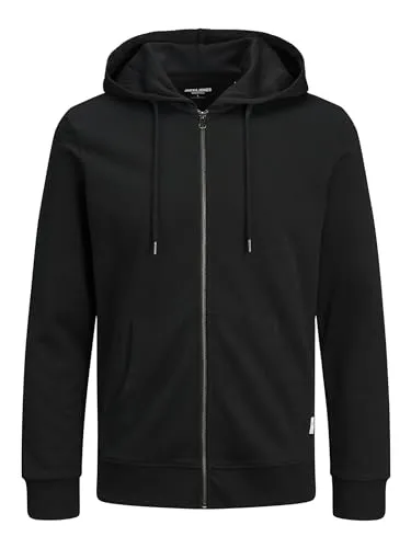 JACK & JONES Herren Hoodie JJEBASIC Zip - Übergröße 7XL in Schwarz - Kapuzenpullover für Herren in Plussize, idealer Komfort und stylischer Look für modebewusste Männer.