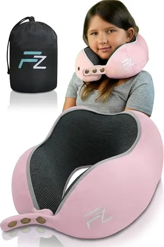 FLOWZOOM Nackenhörnchen COMFY KIDS - Ergonomisches Reisekissen für Kinder - Nackenhörnchen für Kinder, ergonomisch geformt aus antibakteriellem Memory-Schaum, ideal für entspannte Reisen im Auto, Zug oder Bus. Waschbarer Bezug für einfache Pflege.