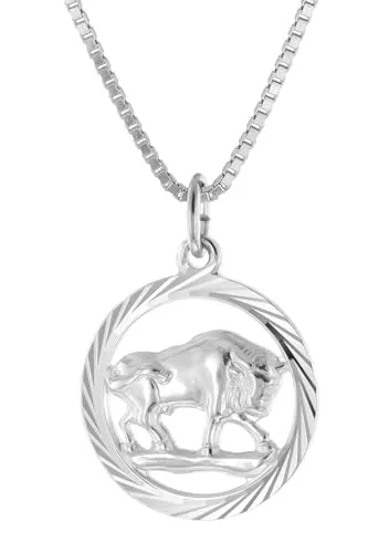 trendor Stier Sternzeichen Halskette Silber 925 – Eleganter Halsschmuck für Damen - Hochwertige Halskette mit Stier-Anhänger aus Silber 925. Edles Design mit diamant-geschnittenem Rand, ideal als persönliches Geschenk oder Glücksbringer. Lieferung in eleganter Geschenk-Box.