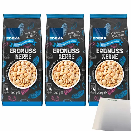 Edeka Erdnusskerne geröstet & ungesalzen 3er Pack 3x200g Packung usy Block