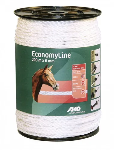 Kerbl Weidenzaun 200 m EconomyLine Weidezaunseil - Robustes EconomyLine Weidezaunseil aus Polypropylen, 200 m lang, mit 6 Edelstahlleitern für hohe Leitfähigkeit. Ideal für kleine Weideanlagen – sicher und langlebig für deine Tiere.