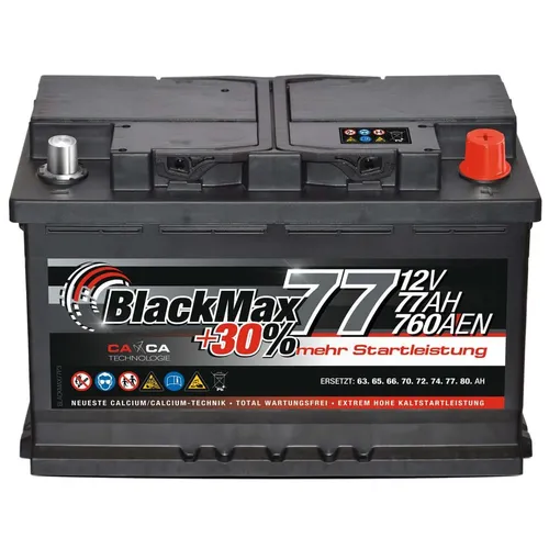 Autobatterie 12V 77Ah 760A/EN BlackMax Starterbatterie statt 70Ah 72Ah 74Ah 75Ah