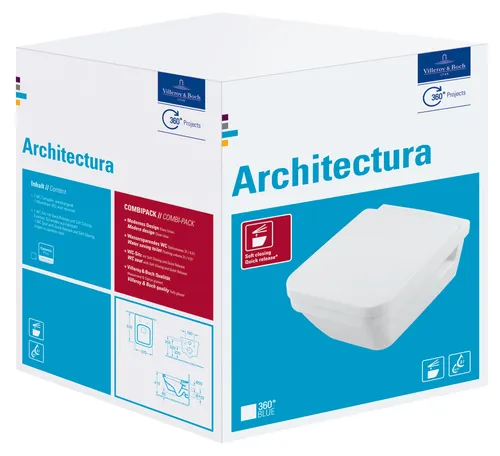 Villeroy & Boch Architectura Combi-Pack Toilette mit Spülrand Design Eckig Weiß Alpin - 5685H101