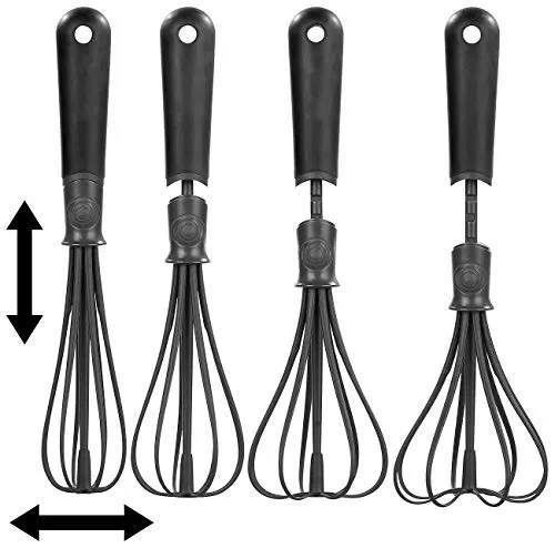 Rosenstein & Söhne Schneebesen Kunststoff: Flexibler Schneebesen, verstellbare Breite für flache & tiefe Gefäße (Quirl, Plastik, Silikon)