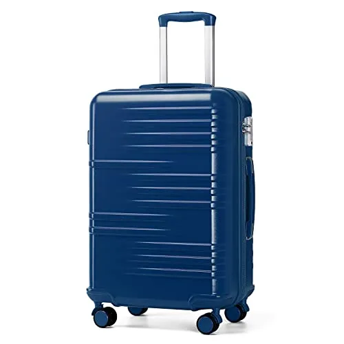 British Traveller Handgepäck Koffer Mittelgroß Reisekoffer Mittelgroß Hartschalenkoffer 64 * 43 * 26.5cm mit TSA-Schloss Koffer Trolleys ABS+PC Blau