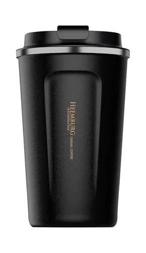 Heemburg Kaffeebecher für unterwegs Coffee-to-go Thermobecher schwarz 350 ml aus Edelstahl mit Doppelwand Isolierung 100% auslaufsicher für Kaffee oder Tee, Schwarz, 500ml
