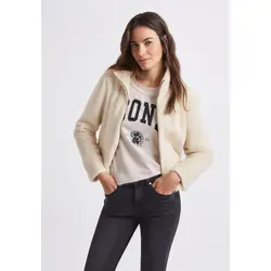 Fellimitatjacke STREET ONE STUDIO, Damen, Gr. 42, soft beige, Stoff, Obermaterial: 100% Polyester; Futter: 100% Polyester, unifarben, normal normal, hoch geschlossener Ausschnitt, abgesteppt, Jacken, mit Tunnelzug am Saum