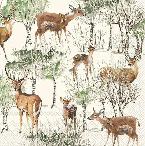 SERVIETTEN 33 X 33 / HIRSCHE REHE BÄUME WALD / DEER GROVE / SERVIETTENTECHNIK 20