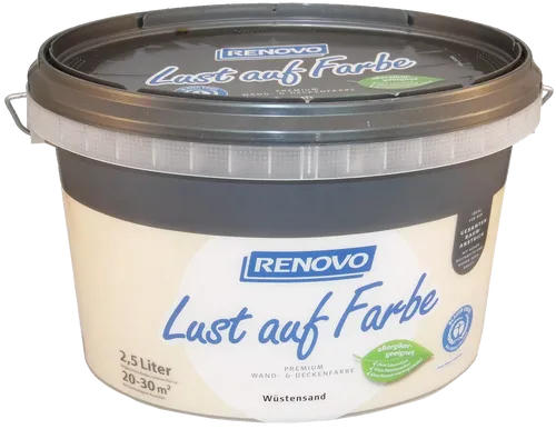 Renovo Lust auf Farbe 2,5L Wüstensand - Hochwertige Innenfarbe in Wüstensand, ideal für alle Zimmer. Mit mattierter Deckkraft und schnelltrocknend – überstreichbar nach nur 6 Stunden!
