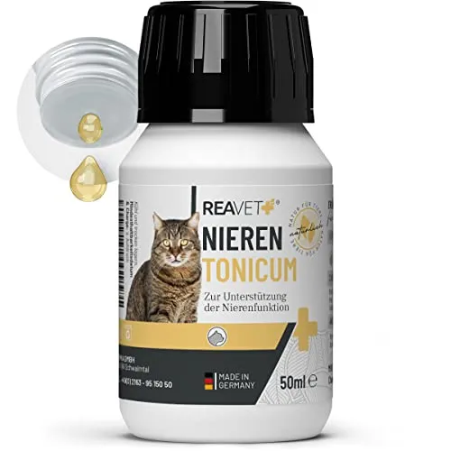ReaVET Nieren Tonicum Katze 50ml – Unterstützung der Nierenfunktion & Harnwege – Flüssiges Ergänzungsfuttermittel für Katzen, natürlich & getreidefrei