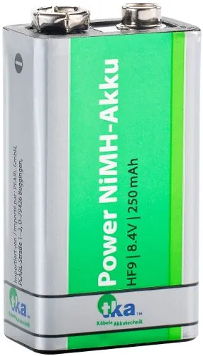 tka Köbele Akkutechnik 9 V Batterie: Ready2Use NiMH-Akku 9V-Block 250 mAh, vorgeladen (9V Blockakku, 9Volt Akkus, Volt)