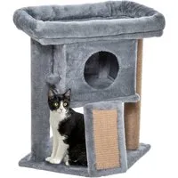 PawHut Kratzbaum mit Türloch für Katzen - Stylischer Kratzbaum aus MDF, Plüsch und Jute, ideal für Katzen bis 5 kg. Mit einer gemütlichen Höhle und robusten Säulen für optimalen Kratzspaß.