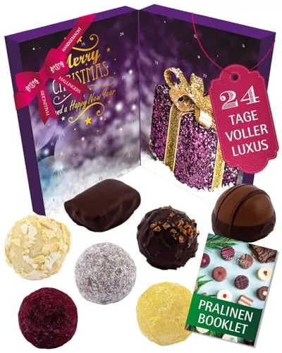 Hallingers Genuss Manufaktur Veganer Pralinen Adventskalender 2025 – 24 edle vegane Premium Pralinen – Handgemacht in der Manufaktur – Nachhaltige Geschenkidee für Genießer - Made in Bayern