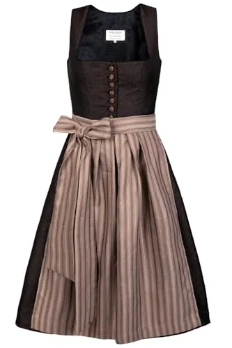 Edelnice Trachtenmode Midi Dirndl Dorothea schwarz-Bronze mit Knopfleiste inkl. traditioneller Dirndlschürze Gr. 32-54 (DE/NL/SE/PL, Numerisch, 40, Regular, Regular, schwarz)