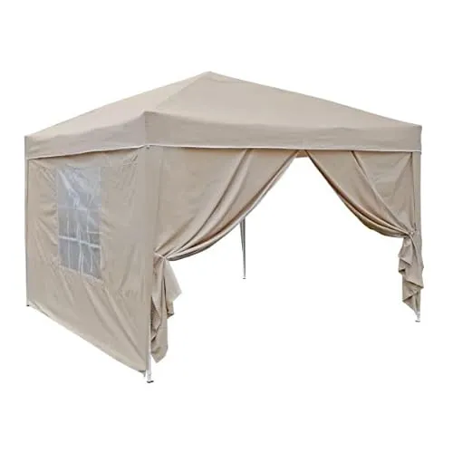 Haushalt International Pavillon 2er Pack zu 3x3, Beige, mit Fenster und Reißverschluss, wetterfest, UV-Schutz, Aluminiumgestell, faltbar, für Outdoor-Events, Picknicks oder Camping