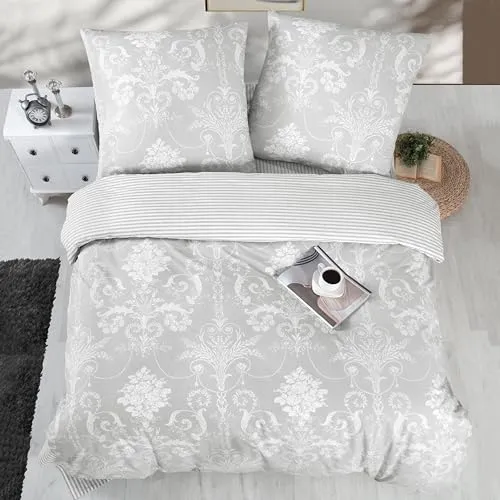 ZIRVEHOME Bettwäsche Set dreiteilig, 200x200cm in grau von zirvehome