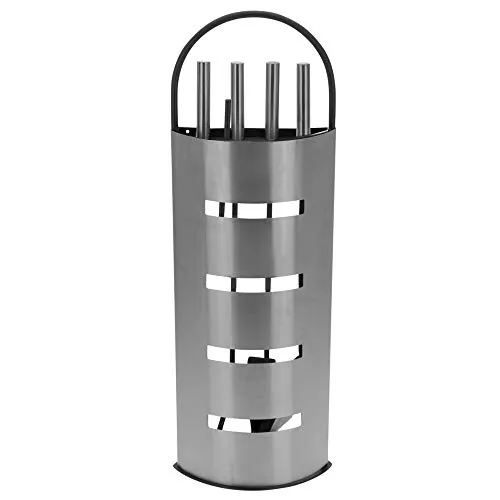 Haushalt International Kaminbesteck Edelstahl 5-teilig - Hochwertige Kamin Garnitur aus rostfreiem Edelstahl mit praktischem Tragegriff, ideal für gemütliche Abende am Kamin. Maße ca. 23 x 66 x 14,5 cm.