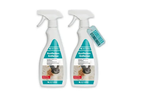 HOTREGA Rostflecken Entferner 500ml - Effektiver Rostentferner für Steinflächen - Spezialputzmittel zur säurefreien Entfernung von Rostflecken auf allen Steinoberflächen, ideal für empfindliche Materialien wie Marmor und Granit. Ergiebig für bis zu 10 m².