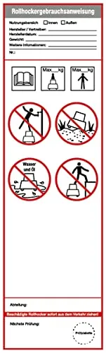 Dreifke® Aufkleber Grundplakette, Rollhocker, 225 x 65 mm - gem. DIN EN 14183 Folie selbstklebend Weiß Aufdruckmehrfarbig 65x225mm