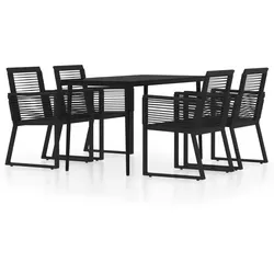 vidaXL 5-tlg. Garten-Essgruppe Schwarz - Gartenmöbel-Set mit pulverbeschichtetem Stahlrahmen und pflegeleichter Glastischplatte. Ideal für stilvolle Outdoor-Dinner und witterungsbeständig.