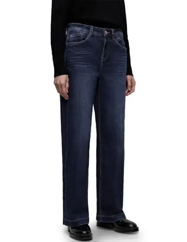 Street One Wide Leg Jeans Dunkelblau - Trendige Wide Leg Jeans im Loose Fit mit hoher Taille. Die dunkelblaue Waschung und der 5-Pocket-Style bieten Komfort und Stil. Perfekt für lässige Outfits!