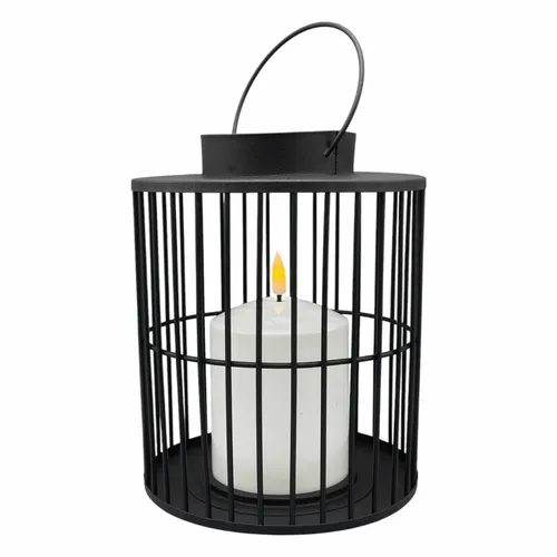 Laterne Metall schwarz für Außen matt mit LED Kerze warmweiß 6/18h Timer 15x18cm
