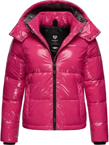 Ragwear Shiny Damen Winterjacke Roobie YOUMODO Fuchsia Gr. M - Funktionsjacken - Modische Steppjacke aus glänzendem Material mit abnehmbarer Kapuze, ideal für kalte Tage und schützt vor Wind und Kälte.