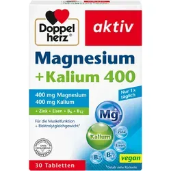 Doppelherz Magnesium + Kalium 30 ST - Nahrungsergänzungsmittel mit 400 mg Magnesium und Kalium pro Tablette, unterstützt die Muskelfunktion und das Nervensystem. Ideal für aktive Menschen!