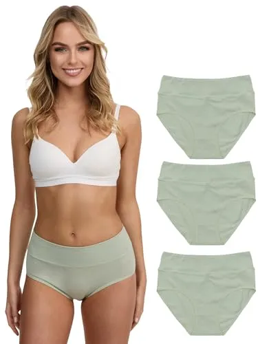 Tazzio Damen Seamless Slip Nahtlos Unterhose High Waist 3er-Pack F920 – Grün M – Unsichtbare Damen Unterwäsche aus Baumwolle & Elasthan