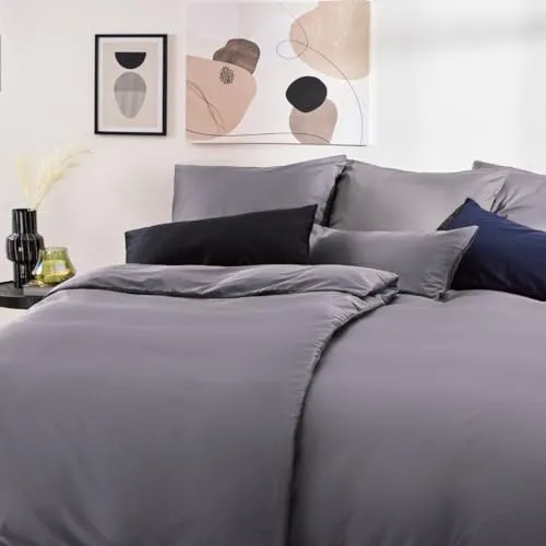 Blumtal Mako Satin Bettwäsche 200x200 Anthrazit in grau von Blumtal