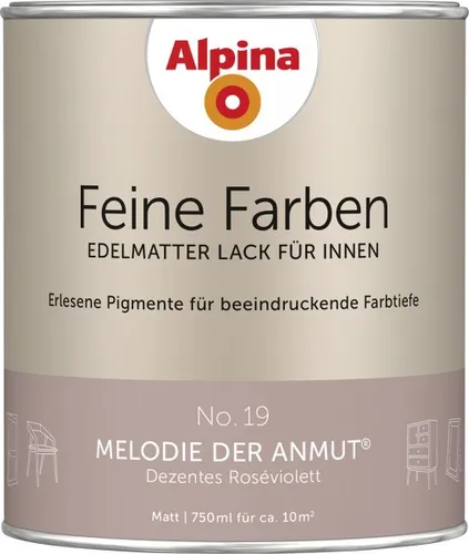 Alpina Feine Farben Lack No. 19 Melodie der Anmut® edelmatt 750ml - Lacke in dezentes Roséviolett, edel-matt für Innenräume. Strapazierfähige 2in1-Formel als Grundierung & Lack, ideal für Kinderspielzeug und ausgezeichnet mit dem Blauen Engel.