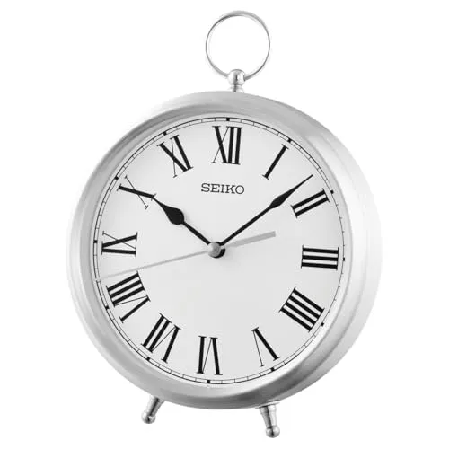 Seiko Clock Tischuhr Silber-weiß - Elegante Spieluhr im Aluminiumgehäuse, perfekt für stilvolle Räume und zeitlose Dekoration.