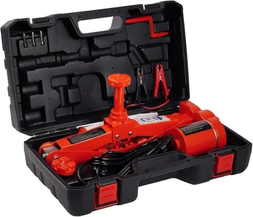 ROGTZ Elektrischer Schere Wagenheber – 12V automatisch Standfuß für Bodenheber Niedriges Profil 3 Ton Fahrzeug Auto Lift Set Reparaturwerkzeug mit Tragetasche Rot