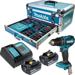 Makita DHP 485 SFX9 Akku Schlagbohrschrauber 18 V - Kompakt und leistungsstark - Kraftvoller Akku Schlagbohrschrauber mit bürstenlosem Motor, 2x 3,0 Ah Akkus und umfangreichem Zubehörset für vielseitige Anwendungen. Ideal für handliche Einsätze.