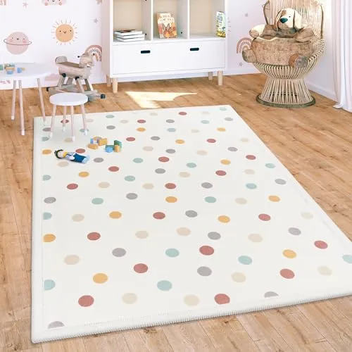 Paco Home Kinderteppich Emilia 351 - Hochflor-Teppich für Kinderzimmer, mit weichem Flor und buntem Punktedesign, sorgt für ein kuscheliges Ambiente und ist ideal für kreative Spielstunden.