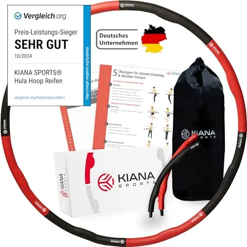 KIANA SPORTS® Hula Hoop Reifen Erwachsene - Stabiler Fitnessreifen mit Tasche und Übungsplan - Fitnessreifen mit 1,2 kg und 100 cm Durchmesser, ideal für Anfänger und Fortgeschrittene. Verbrenne 300 kcal in 30 Minuten und straffe deine Haut mit Massagewellen!
