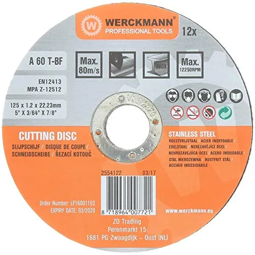 Stück Trennscheiben Schneiden Metall, Stahl, Edelstahl, Durchmesser 125 mm x 1,2 mm x 22,23 mm A60 80 m/s. 12
